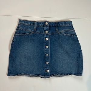 Madewell stretch blue denim A line jean skirt w buttons pockets sz 32 waist